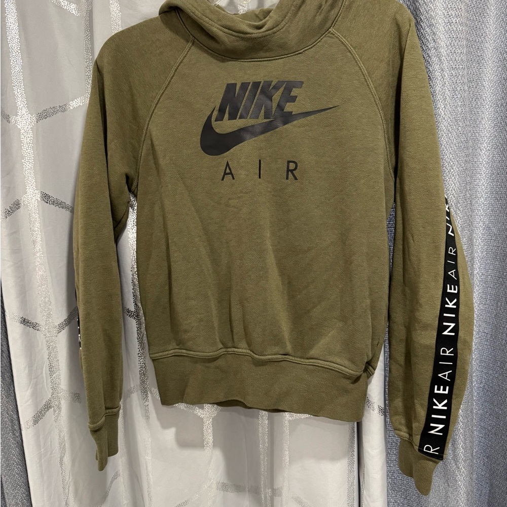 Nike Air Hoodie Womens XS Olive Green Good Branded Tape‎ Pullover Funnel Neck